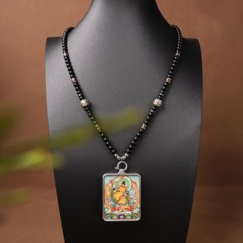 Natural Black Onyx Beads Chain Tibetan Silver Thangka Pendant Replacement Chain