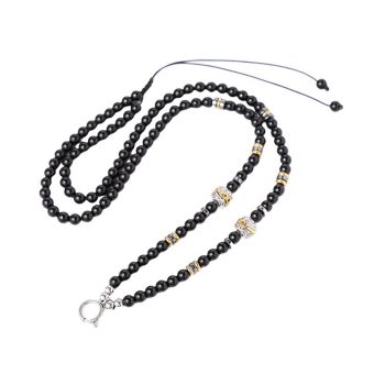 Natural Black Onyx Beads Chain Tibetan Silver Thangka Pendant Replacement Chain