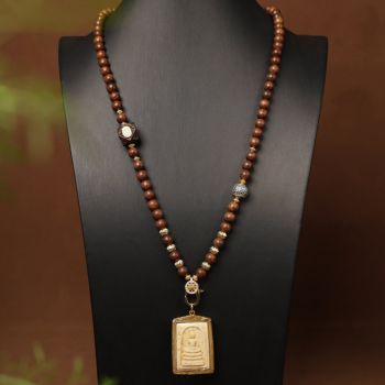 Natural Sandalwood Beads Chain Tibetan Silver Thangka Pendant Replacement Chain