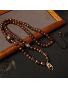 Natural Sandalwood Beads Chain Tibetan Silver Thangka Pendant Replacement Chain