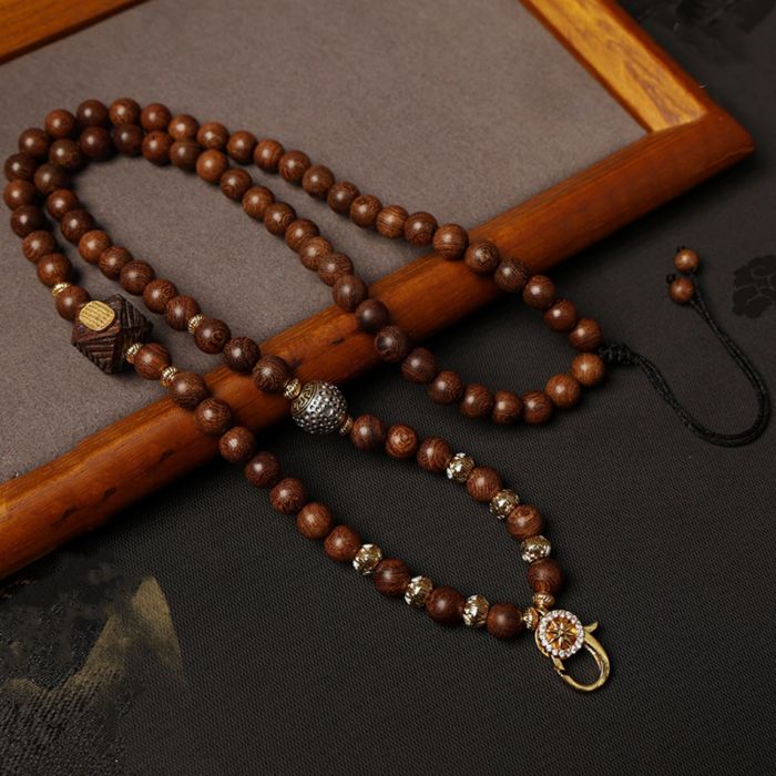 Natural Sandalwood Beads Chain Tibetan Silver Thangka Pendant Replacement Chain