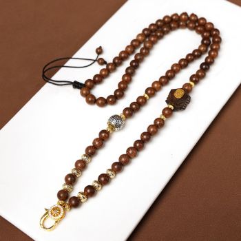 Natural Sandalwood Beads Chain Tibetan Silver Thangka Pendant Replacement Chain