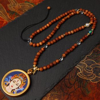 Natural Sandalwood & Pearl Beads Chain Tibetan Silver Thangka Pendant Replacement Chain