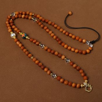 Natural Sandalwood & Pearl Beads Chain Tibetan Silver Thangka Pendant Replacement Chain