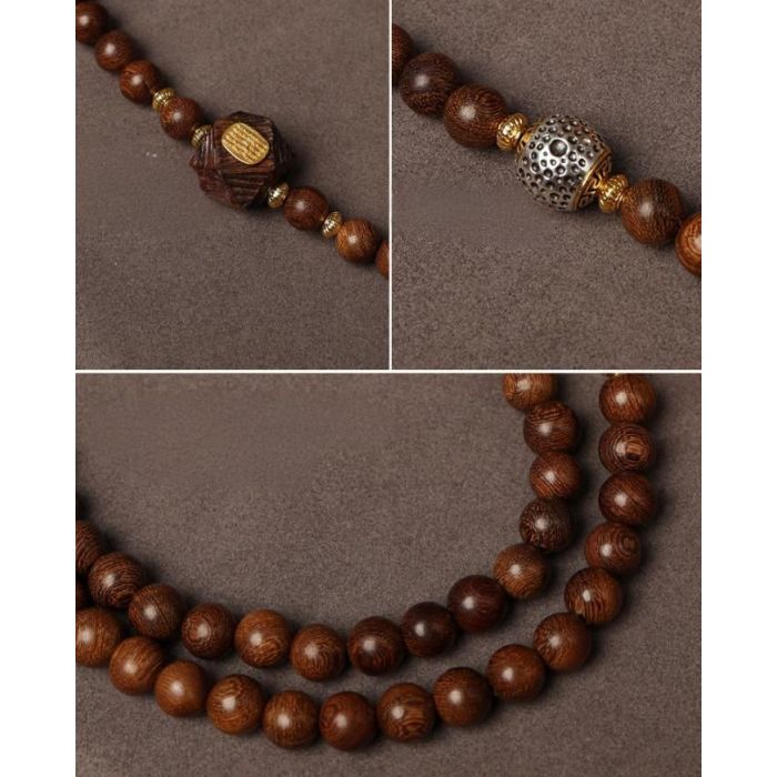 Natural Sandalwood Beads Chain Tibetan Silver Thangka Pendant Replacement Chain