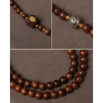 Natural Sandalwood Beads Chain Tibetan Silver Thangka Pendant Replacement Chain