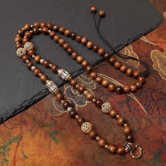 Natural Sandalwood Beads & Tibetan Silver Chain Thangka Pendant Replacement Chain