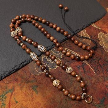Natural Sandalwood Beads & Tibetan Silver Chain Thangka Pendant Replacement Chain