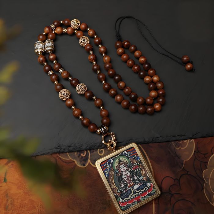 Natural Sandalwood Beads & Tibetan Silver Chain Thangka Pendant Replacement Chain