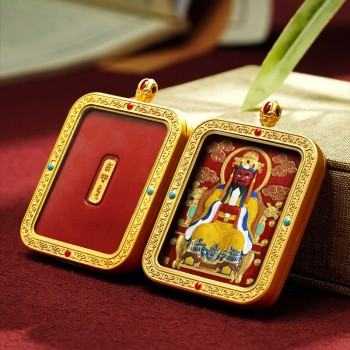 Mooras Hand-Painted 3D Thangka Buddha The Fifth Lord Red Sand Brass Pendant Necklace (Ga Wu Box)
