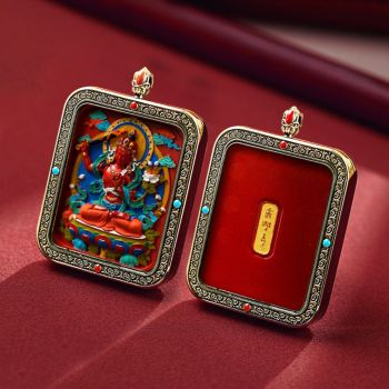 Mooras Handcrafted 3D Thangka Pendant Necklace｜Tibetan-Style Manjushri Amulet (Ga Wu Box)